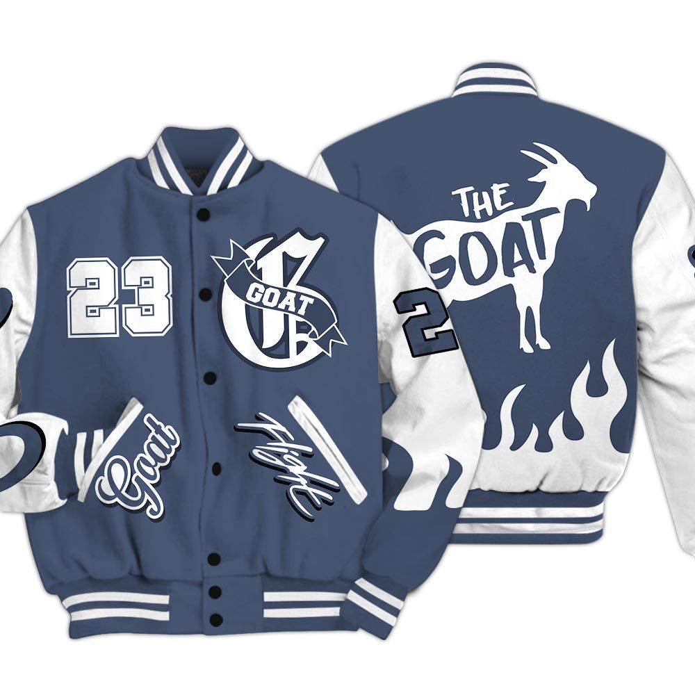 Varsity Jacket To Match Low Diffused Blue 11s - The G.O.A.T Flight Streetwear Baseball Varsity Jacket Unisex Outfit