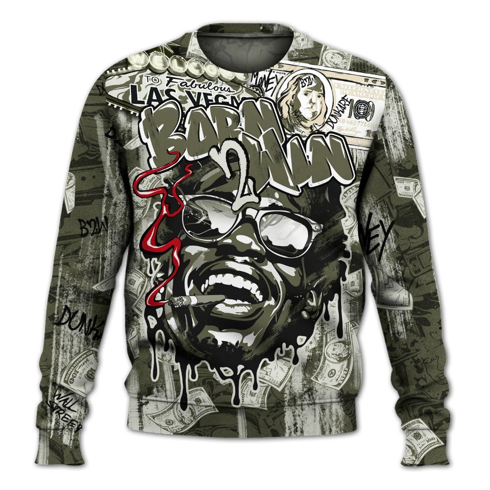Sweatshirt To Match Travis Scott Low OG Medium Olive 1s - Born To Win Money All Over Print