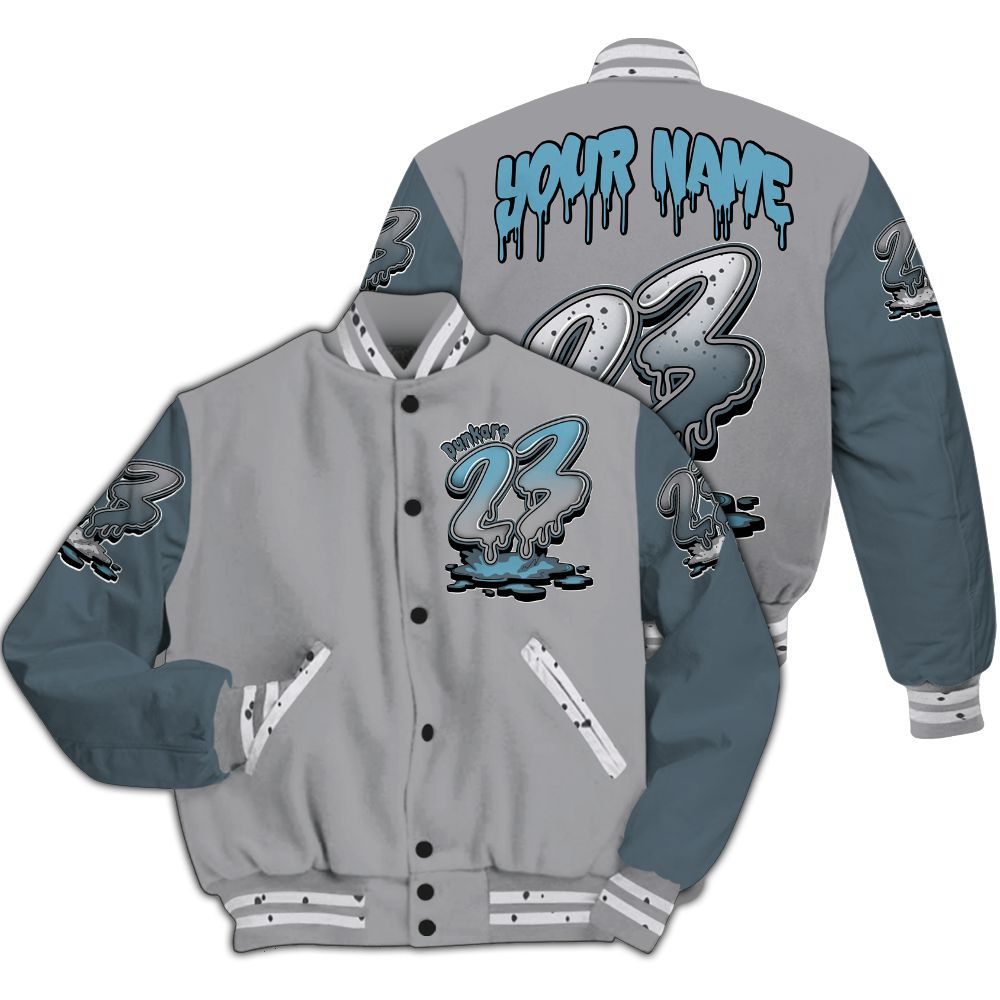 Varsity Jacket To Match Retro Light Graphite Wolf Grey 5s - Custom Name 23 Drip All Over Print