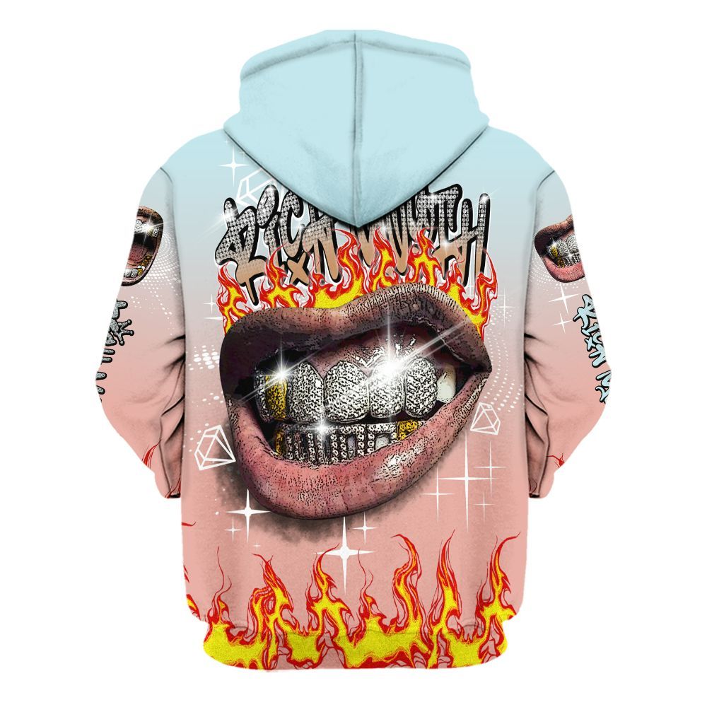 Hoodie To Match Dunk Low Glacier Arctic - Rich Mouth Fire Rap Retro 90s All Over Print
