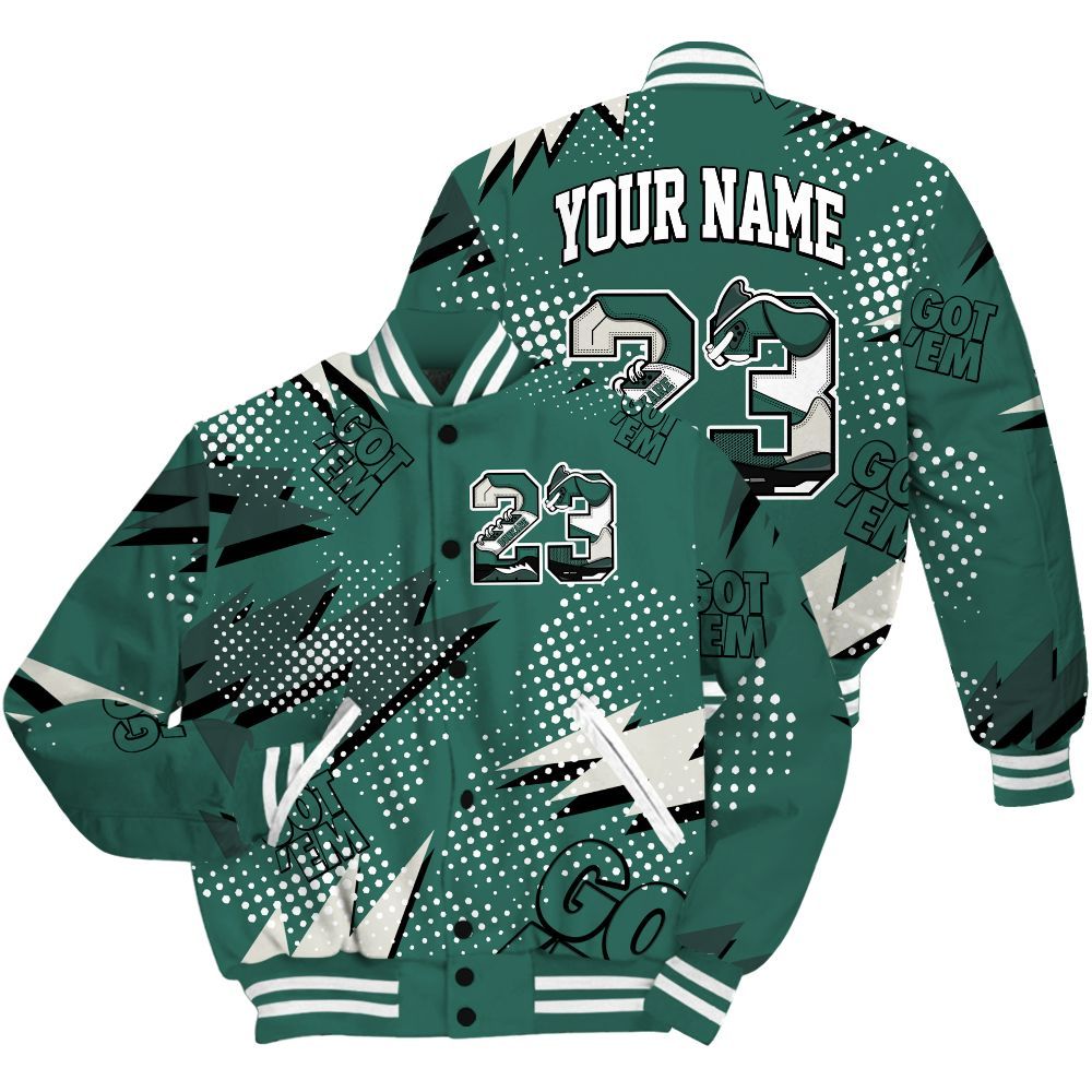 Varsity Jacket To Match RM Oxidized Green 4s Shirt, Custom Name Number 23 5s All Over Print