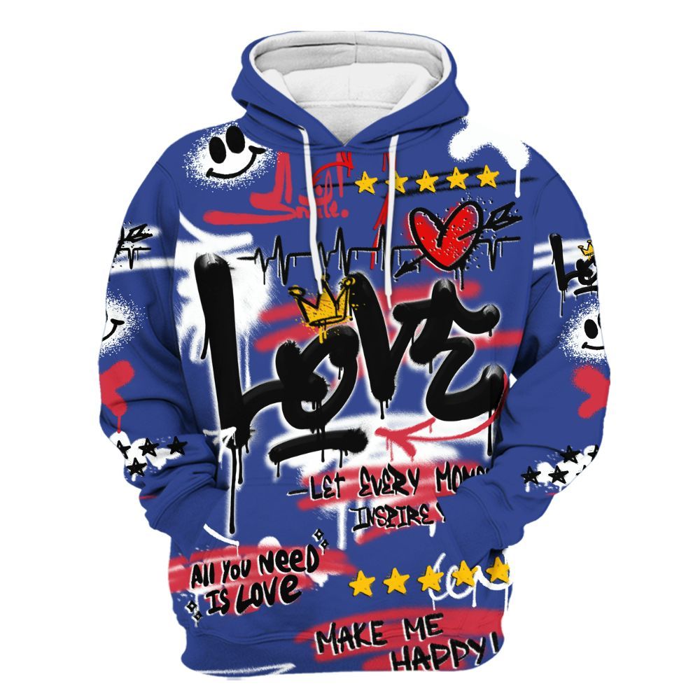 Hoodie To Match Air Griffey Max USA Red White Blue 1s - Happy Love Beats Graffiti Streetwear All Over Print