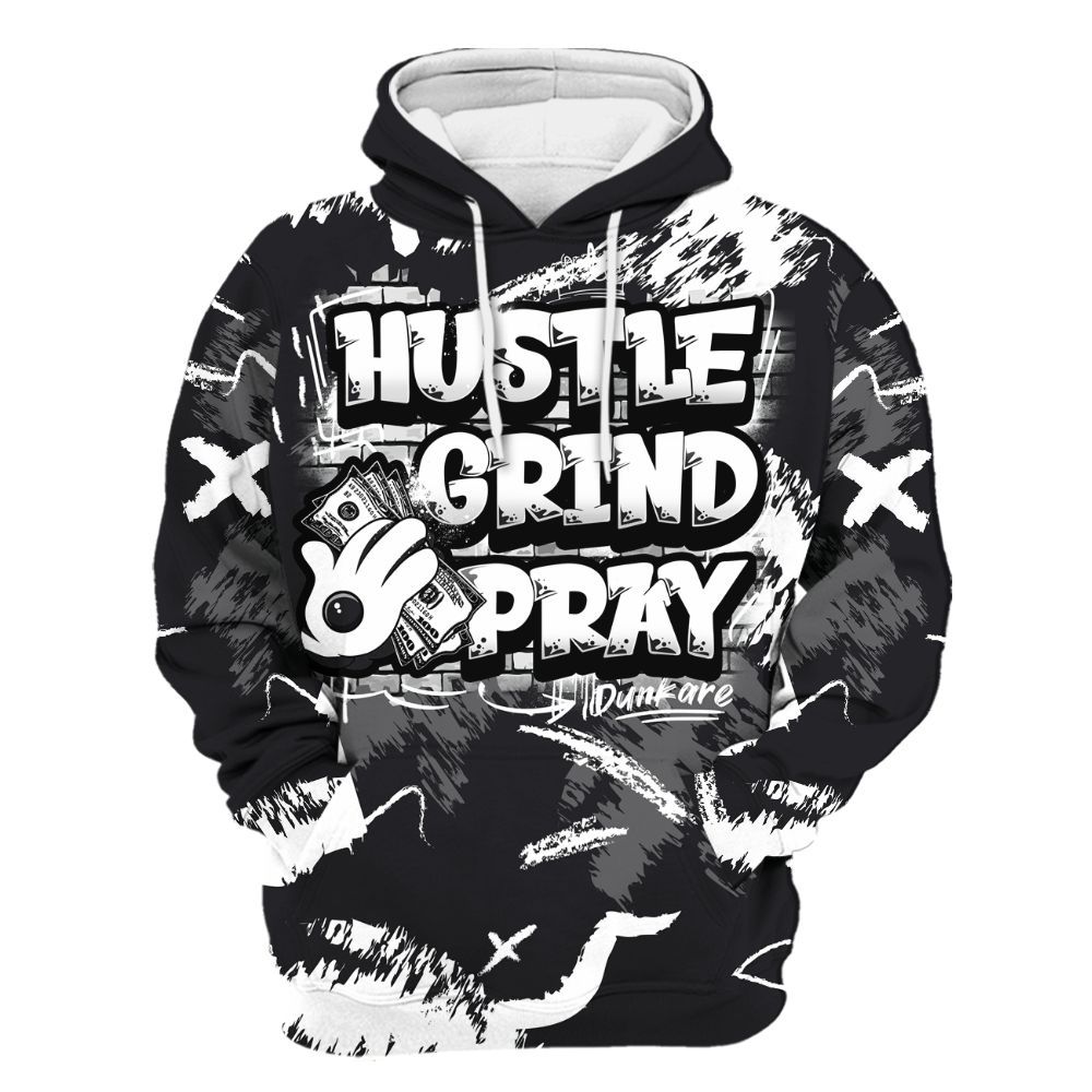 Hoodie To Match White Thunder 4s - Hustle Grind Pray Retro All Over Print