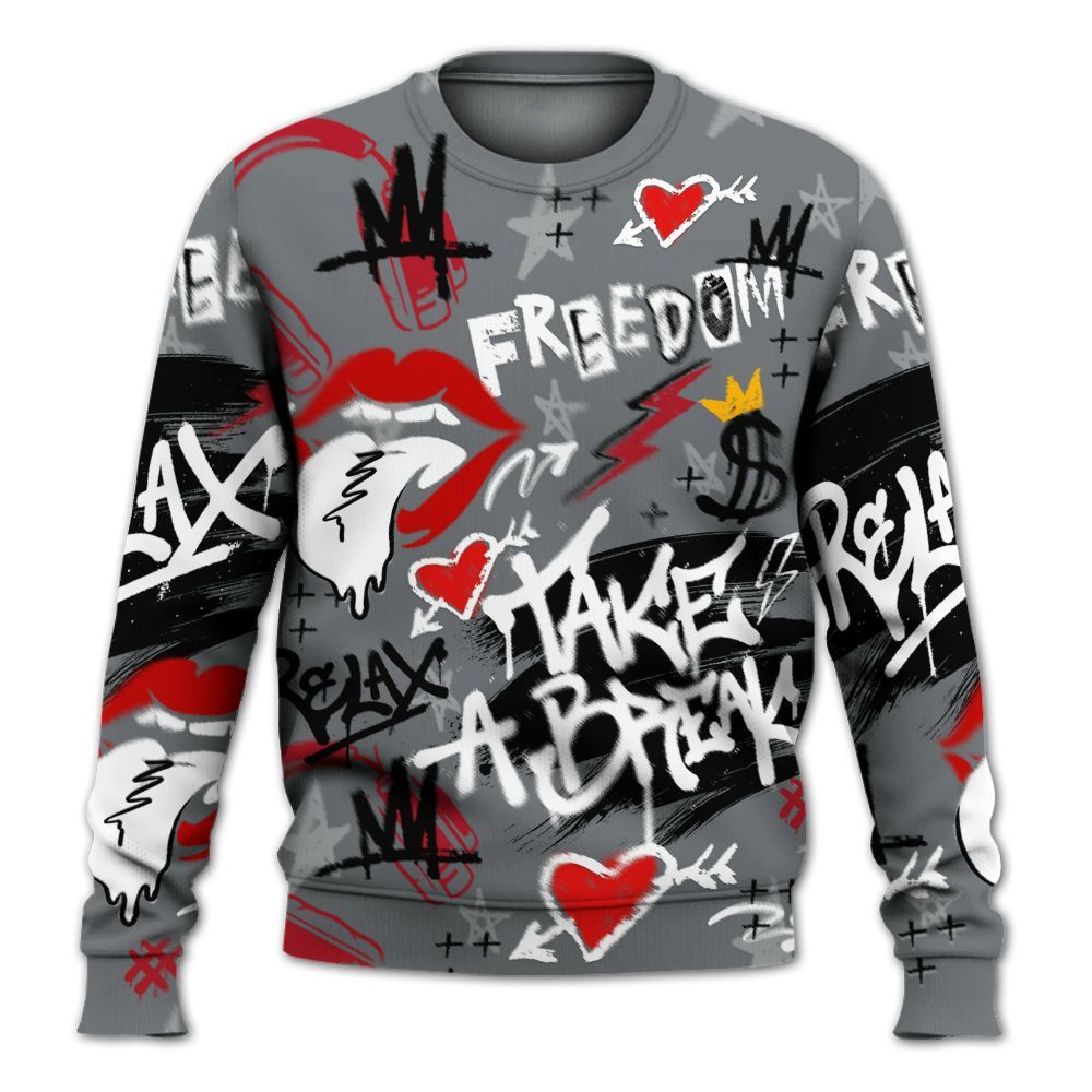 Sweatshirt To Match Retro Fire Red 9s - Take Break Freedom Graffiti Streetwear All Over Print