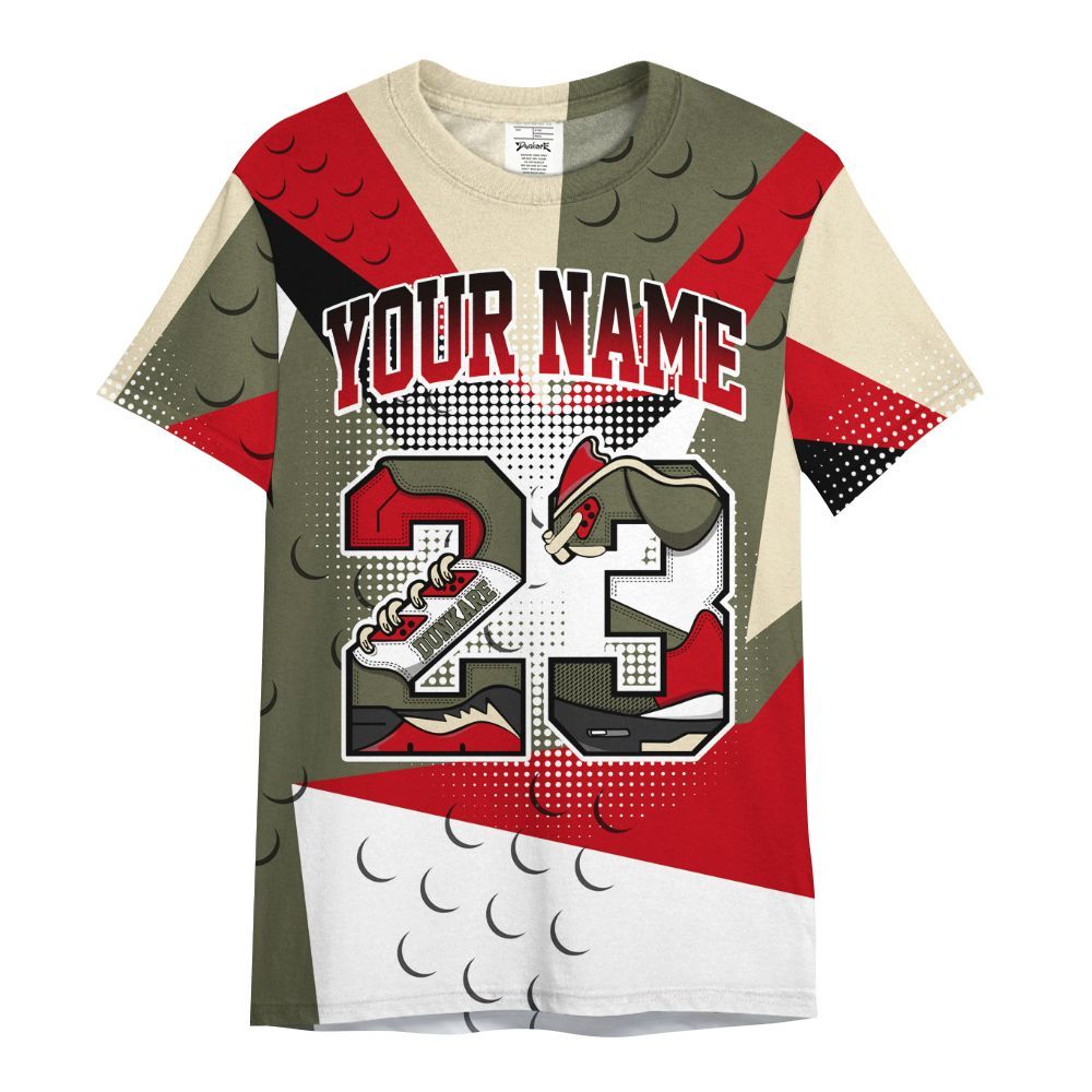 Shirt To Match Low OG Medium Olive 1s - Poly Custom Name Number 23 5s All Over Print