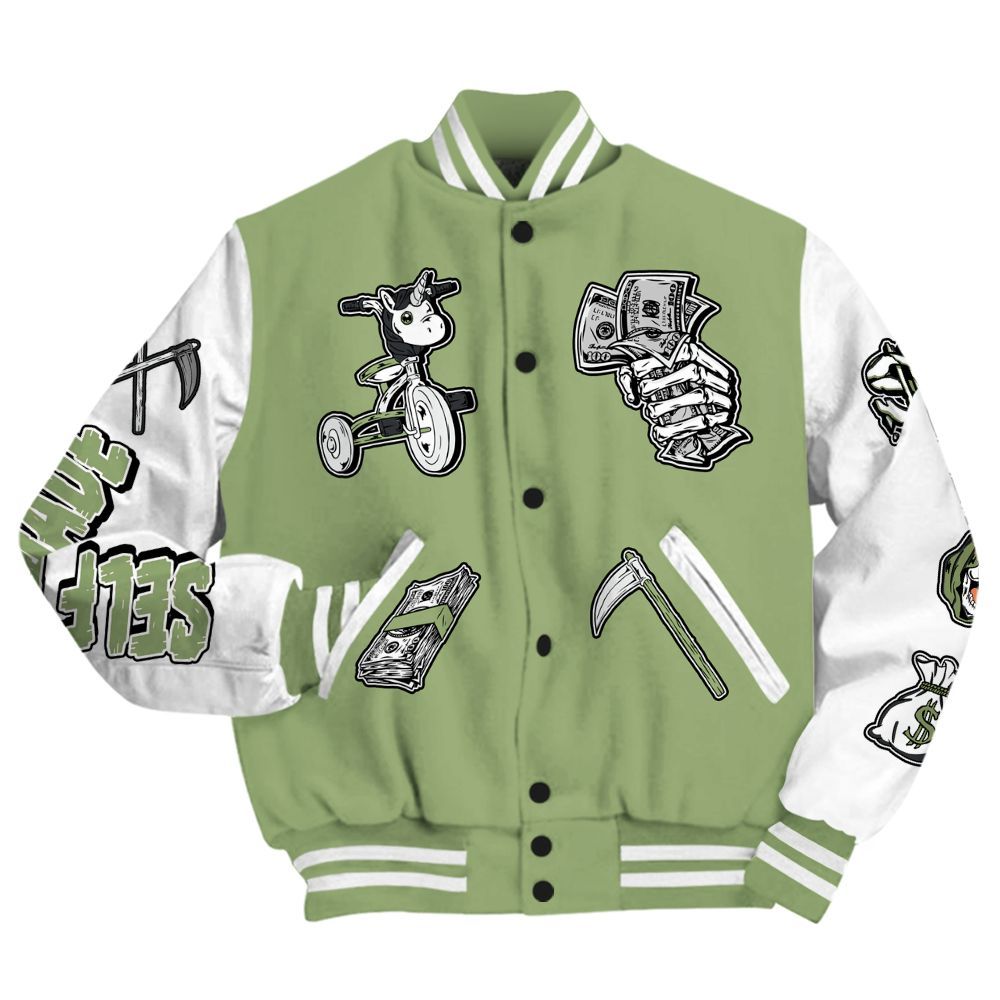 Varsity Jacket To Match Oil Green 4s - Self Make Skeleton All Over Print