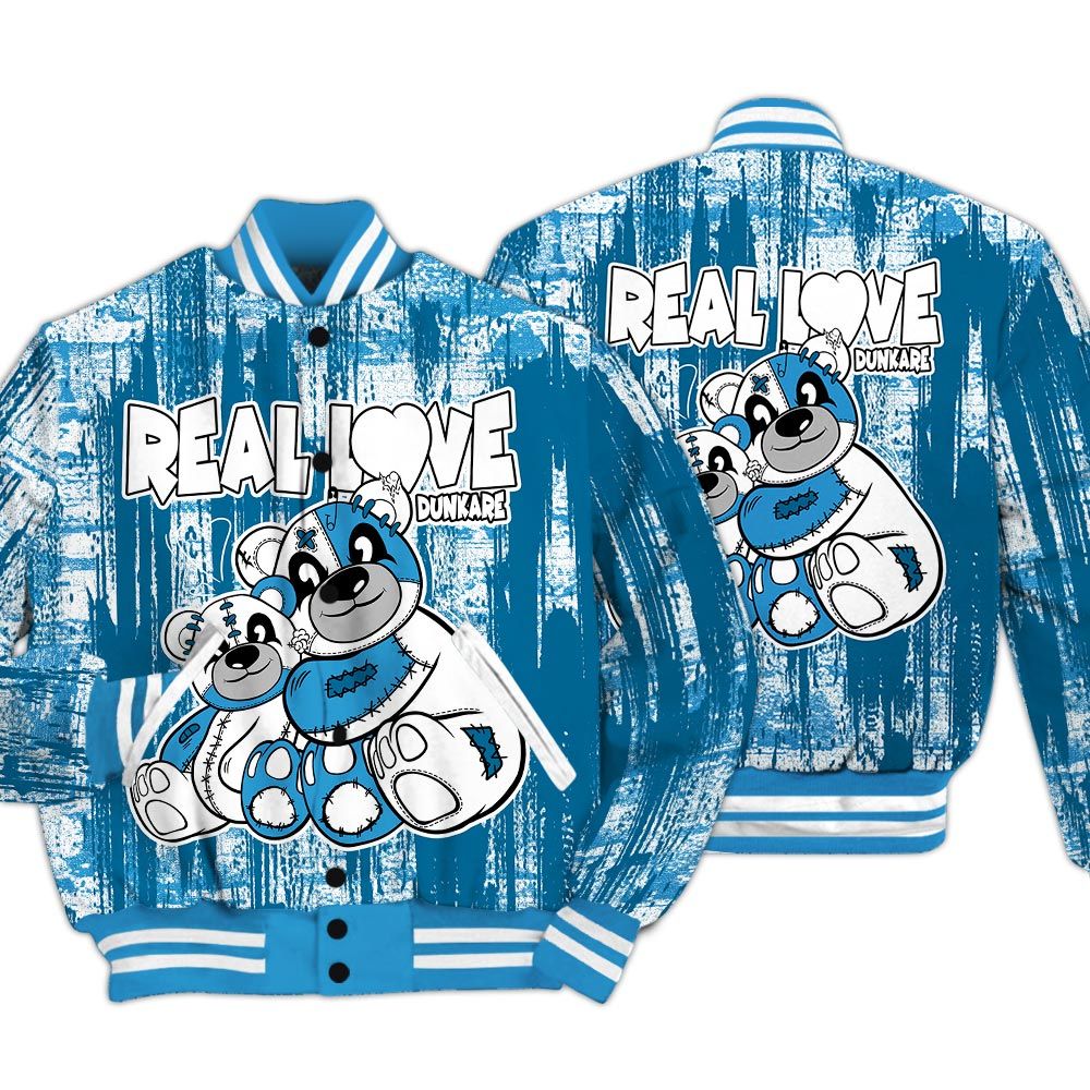 Varsity Jacket To Match Powder Blue 9s - Sincere Fondness Bear Glitch Art Varsity Jacket Unisex