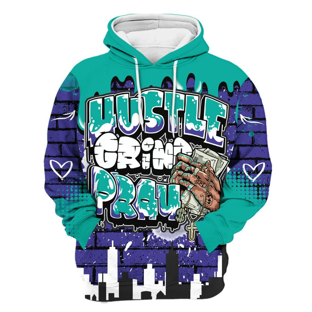 Hoodie To Match Retro Grape 5s - Hustles Grind Pray Drip All Over Print
