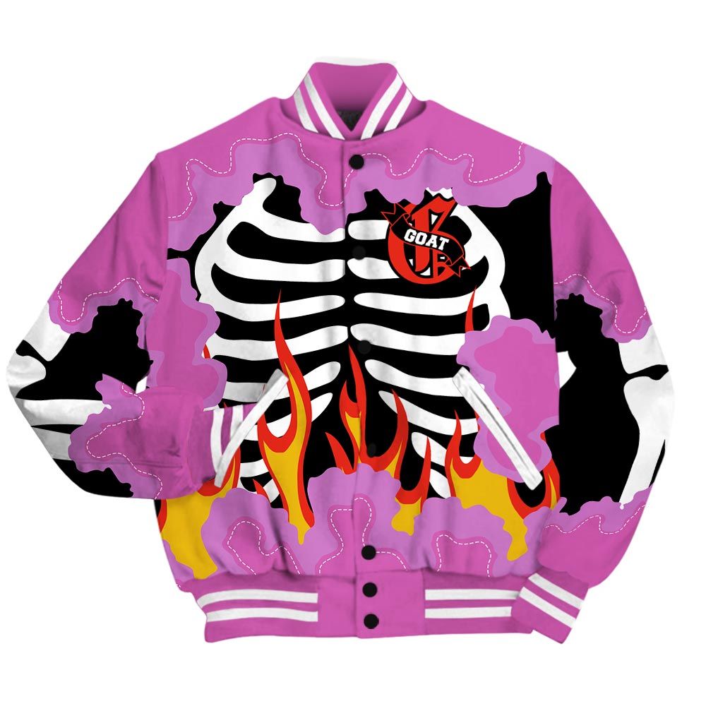 Varsity Jacket To Match Hyper Violet 4s - G.O.A.T 23 Skeleton Flame Baseball Varsity Jacket Outfit