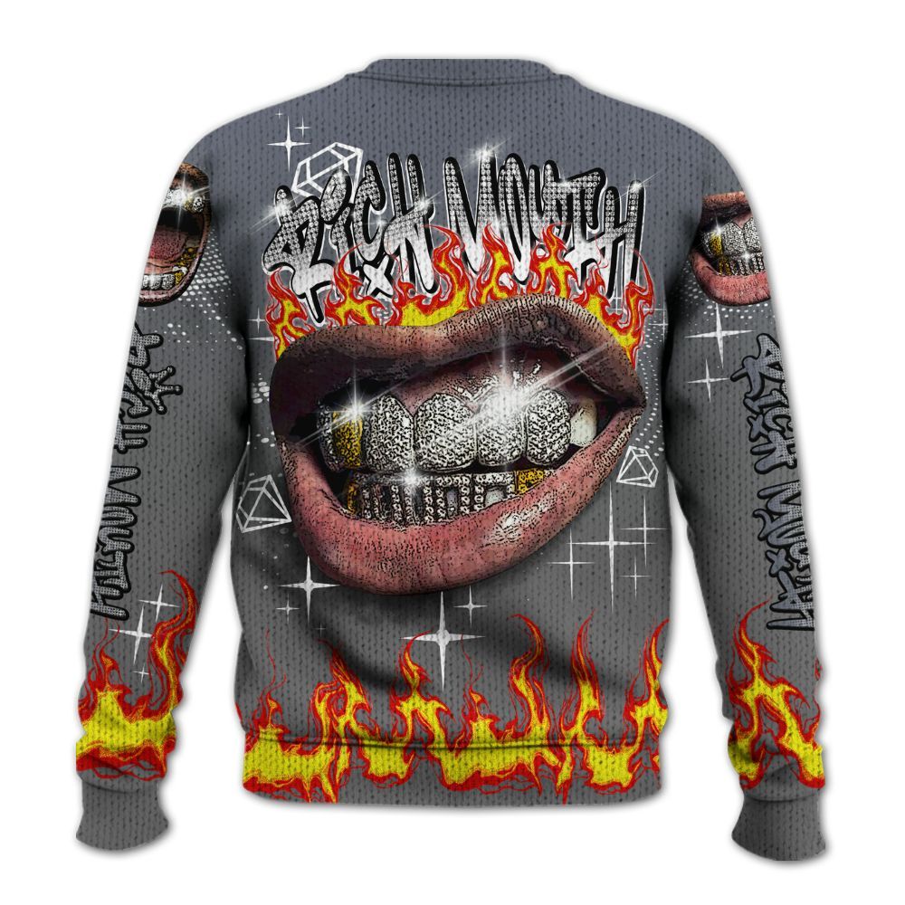 Knitted Sweater To Match Cool Grey 6s - Rich Mouth Fire Rap Retro 90s