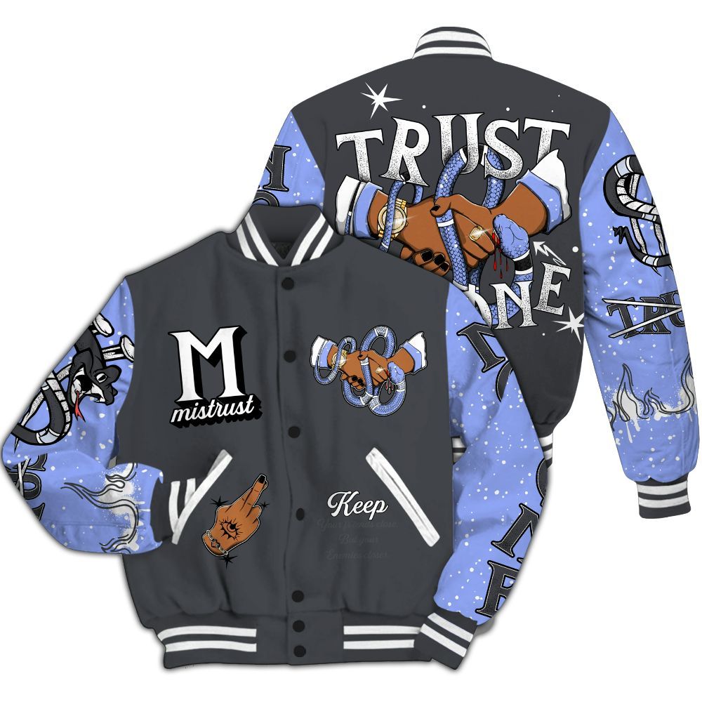 Varsity Jacket To Match Retro Awake Racer Blue - Trust No One Snake-Bite Street Style All Over Print