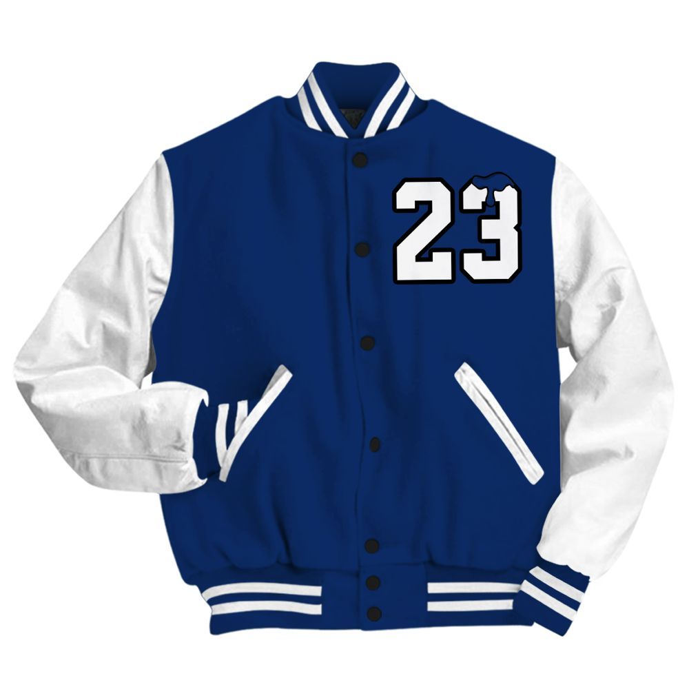 Varsity Jacket To Match High OG Deep Royal Blue 1s Shirt - Custom Name Number 23 Drip All Over Print