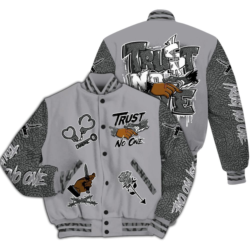 Varsity Jacket To Match Cement Grey 3s - Trust No One Dripping All Over Print