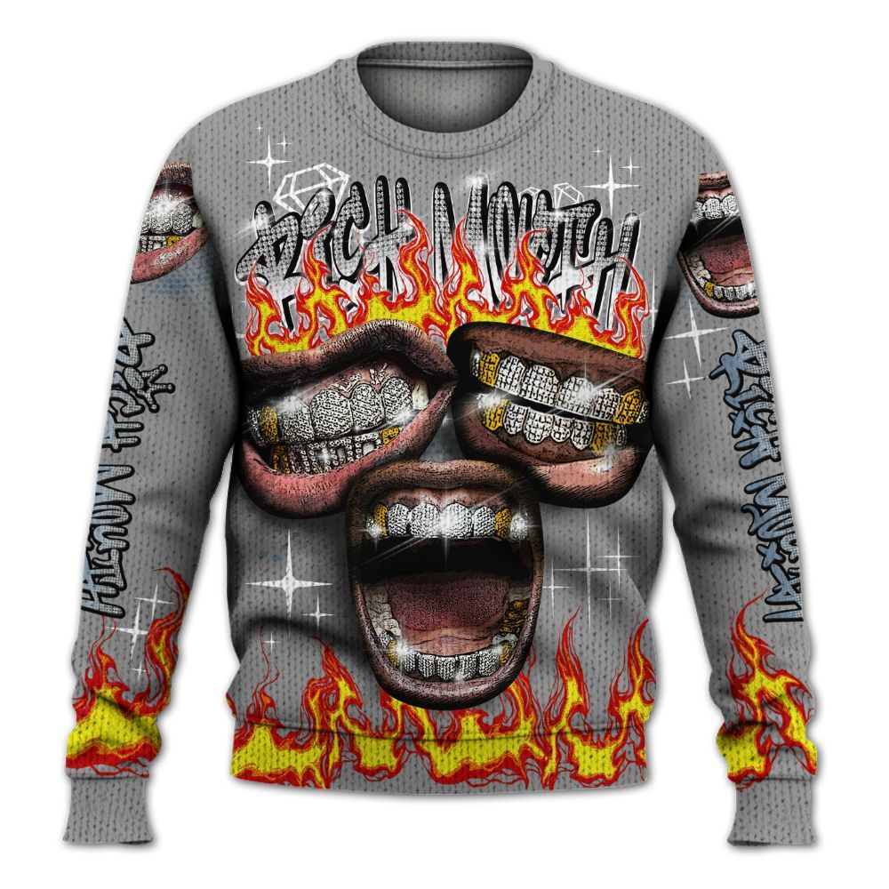 Knitted Sweater To Match Black Chrome 6s - Rich Mouth Fire Rap Retro 90s