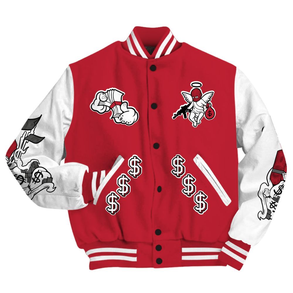 Varsity Jacket To Match Red Flint 13s - Ones Move In Silence Graphic All Over Print