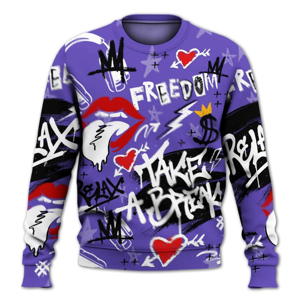 Sweatshirt To Match Field Purple 12s - Take Break Freedom Graffiti Streetwear All Over Print