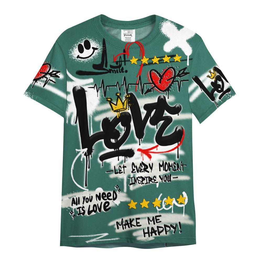 Shirt To Match RM Oxidized Green 4s - Happy Love Beats Graffiti Streetwear All Over Print