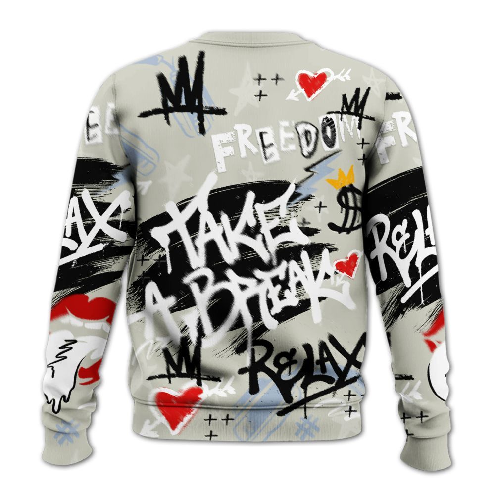 Sweatshirt To Match Low OG Wolf Grey 1s - Take Break Freedom Graffiti Streetwear All Over Print