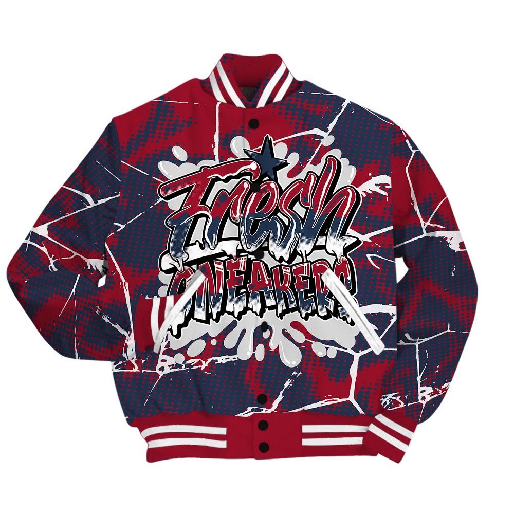 Varsity Jacket To Match Retro Navy Blue 2024 6s - Fresh Shoe White Graphic Crack Varsity Jacket Unisex