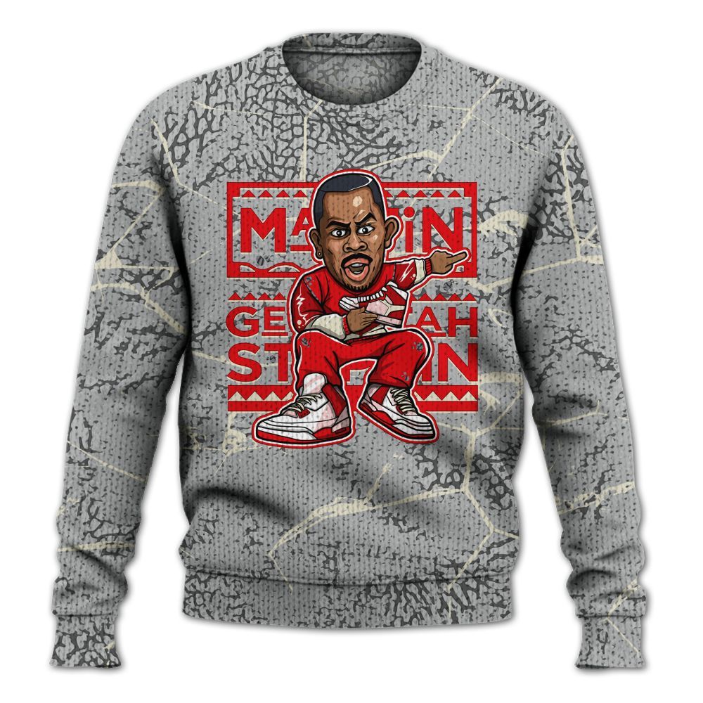 Knitted Sweater To Match Cement Grey 3s - Get Tag Sneakers Steppin' Graphic Crack