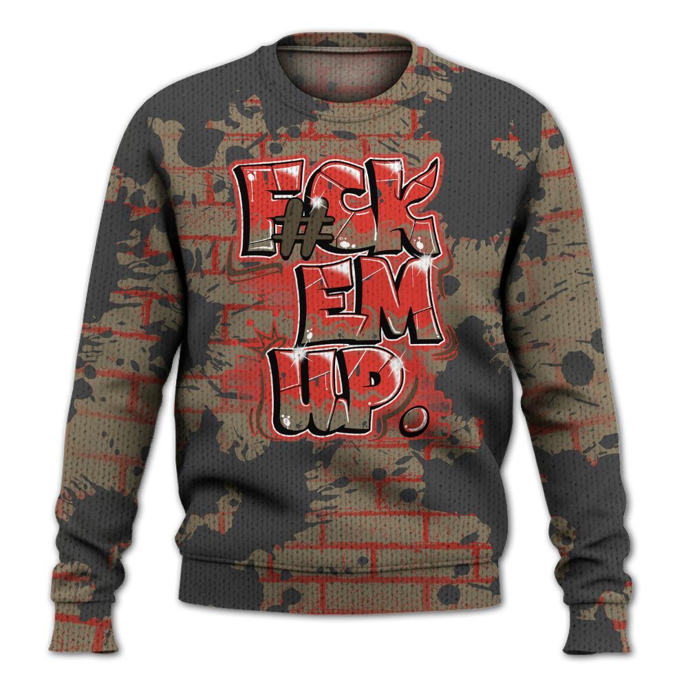 Knitted Sweater To Match Olive 9s - F#ck Em Graphic Brick Art