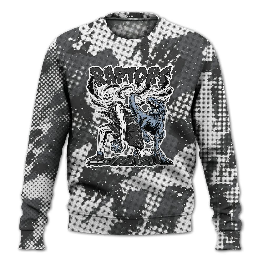 Sweatshirt To Match Reverse Black White 6s - Raptors Skeleton Abstract Halftone All Over Print