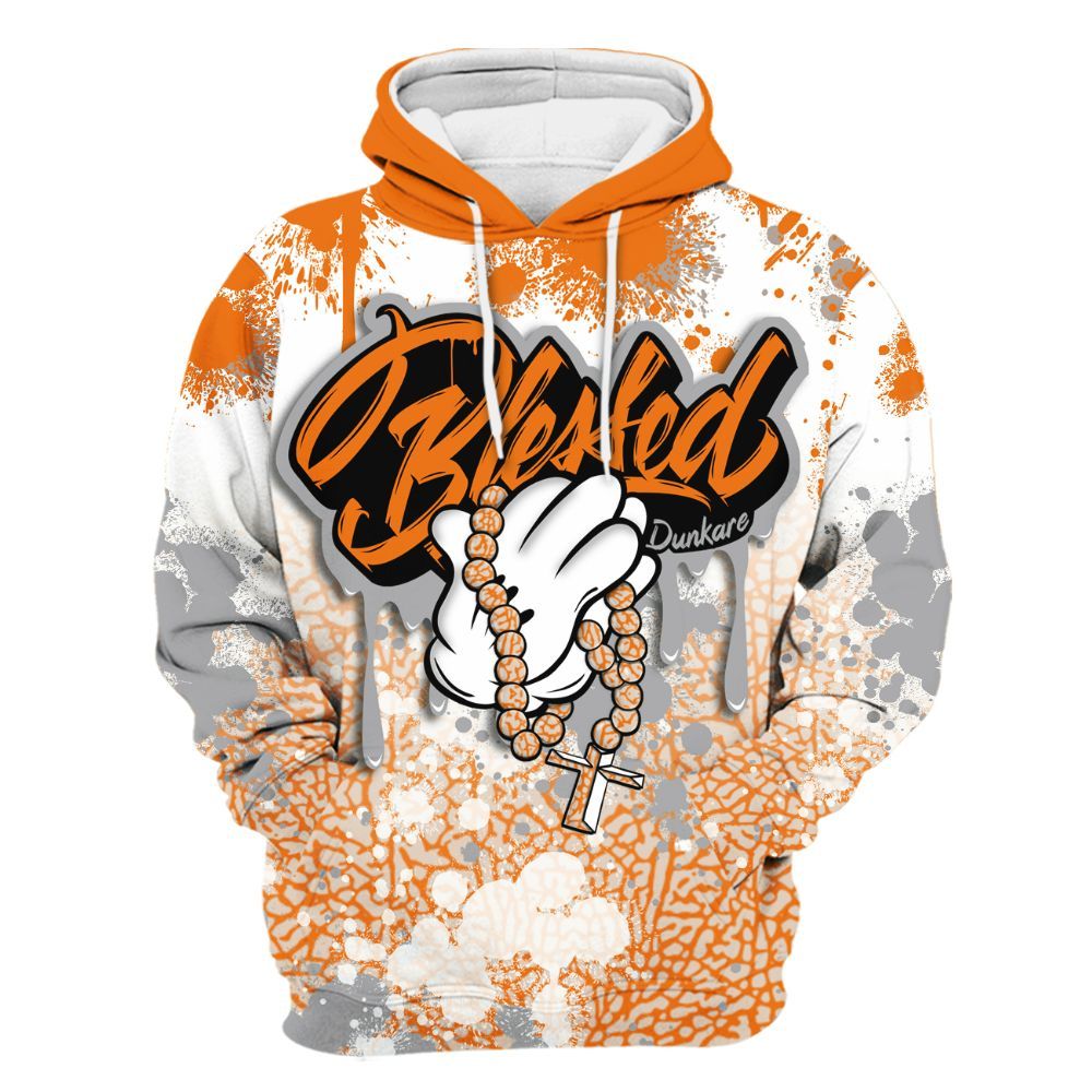 Hoodie To Match Orange Citrus 3s - God Blessed Ink Drip All Over Print