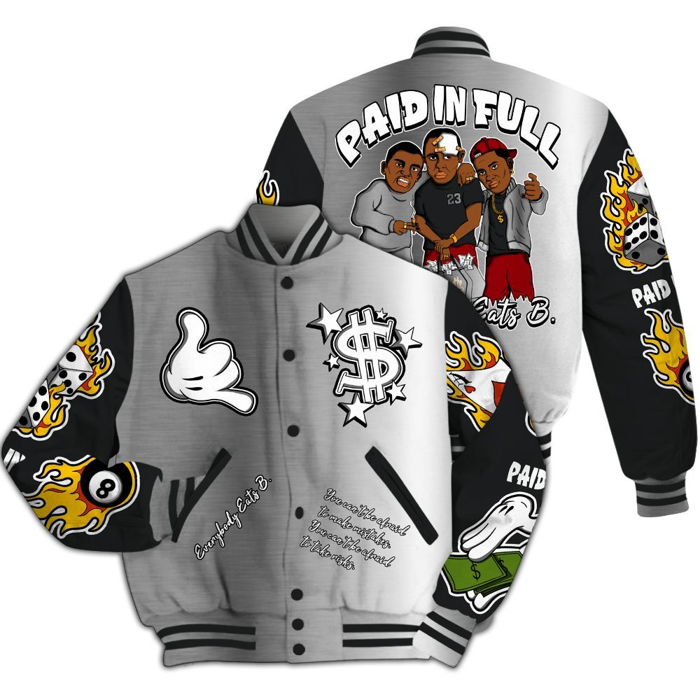 Varsity Jacket To Match Metallic Silver 14s - Everybody Paid In Full Graphic All Over Print