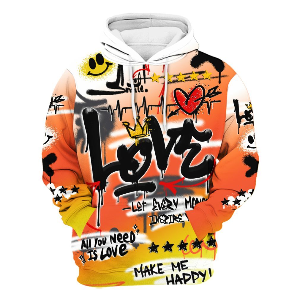 Hoodie To Match Dunk High Candy Corn - Happy Love Beats Graffiti Streetwear All Over Print