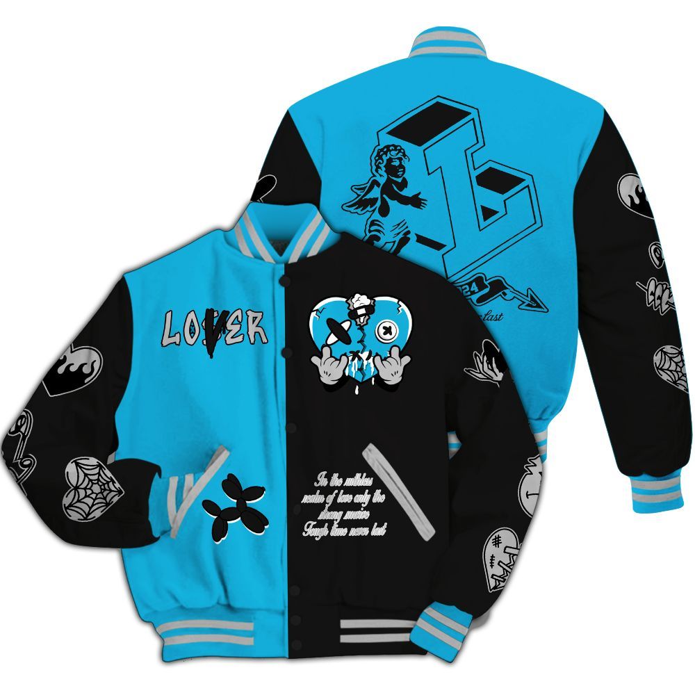 Varsity Jacket To Match Black University Blue 2026 14s - Loser Lover Heart F Ck Love All Over Print