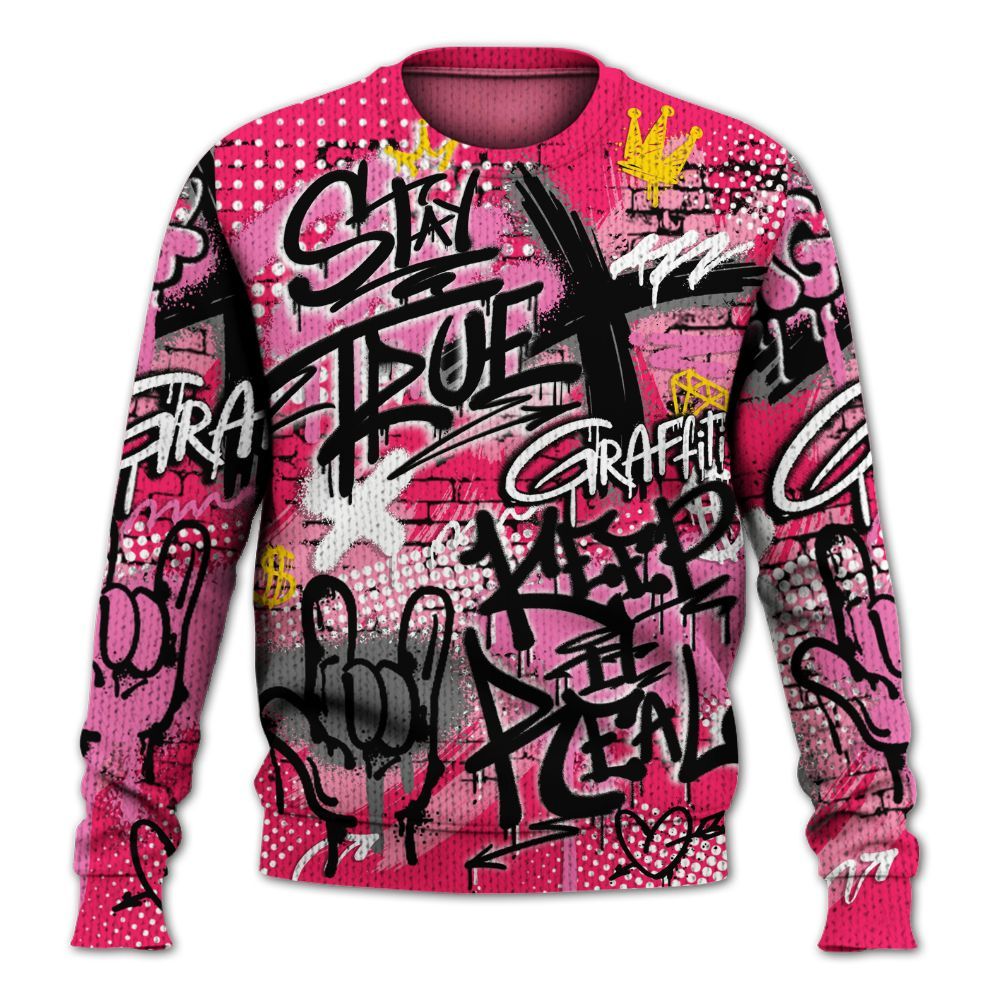Knitted Sweater To Match Air VaporMax Plus Triple Pink - True It Real Graffiti Streetwear