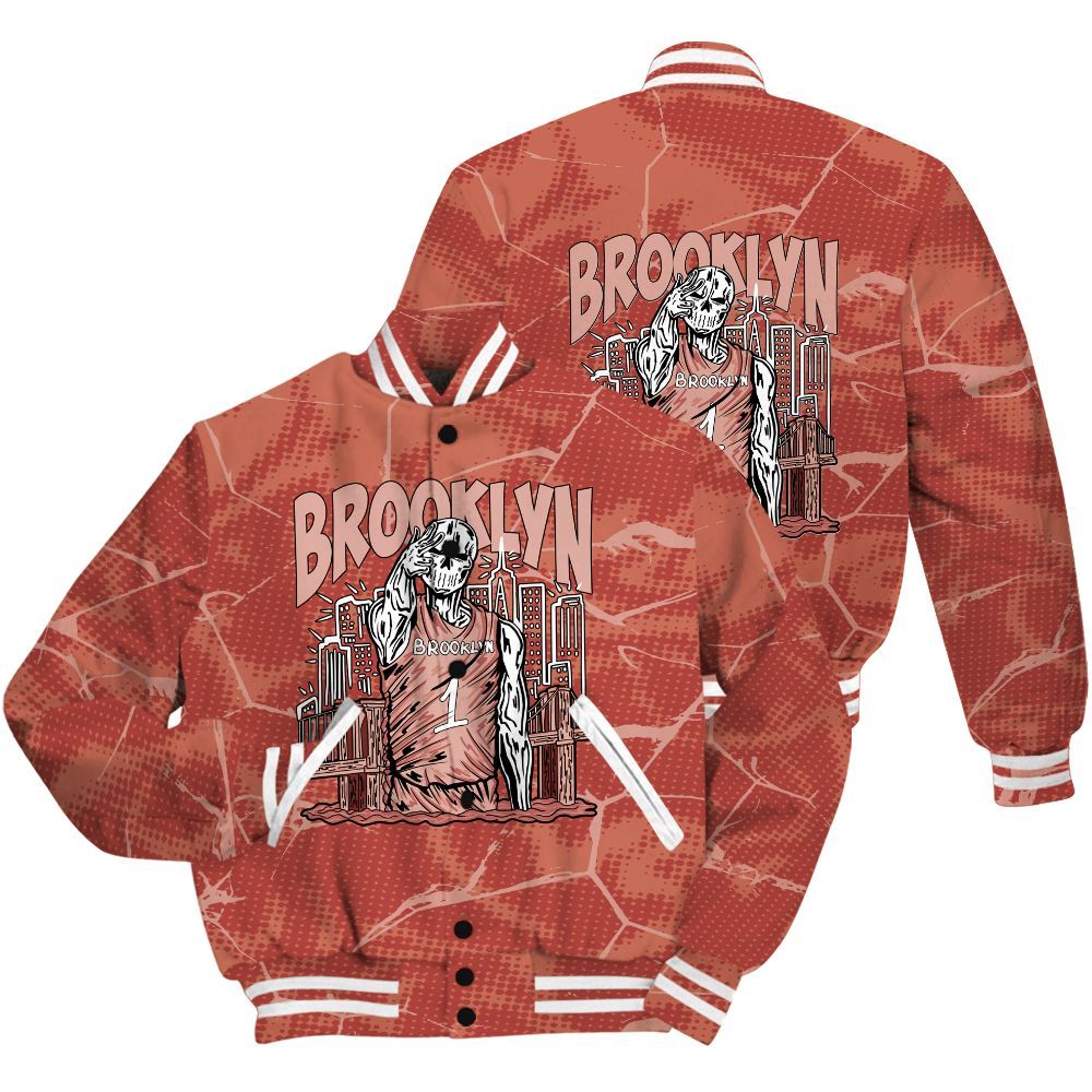 Varsity Jacket To Match Dune Red 13s Shirt - Brooklyn's Skeleton Crack All Over Print