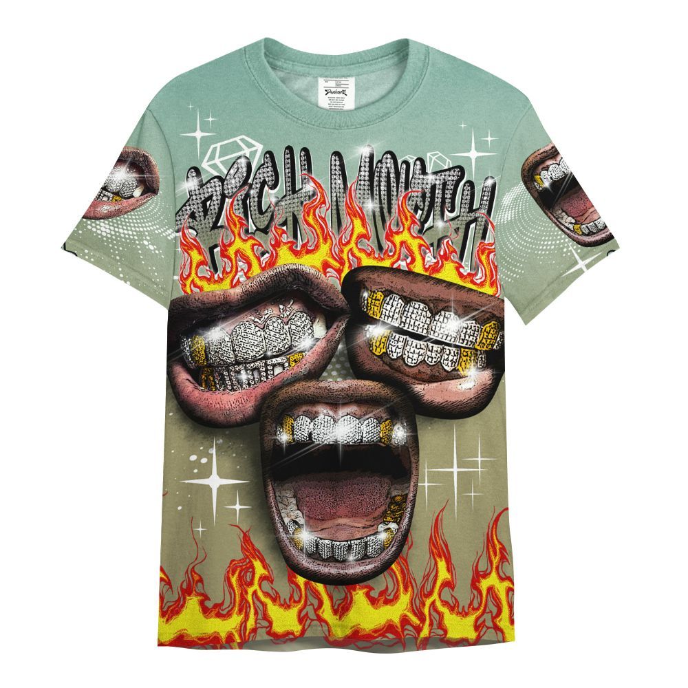 Shirt To Match Dunk Low Suede Olive Aura - Rich Mouth Fire Rap Retro 90s All Over Print