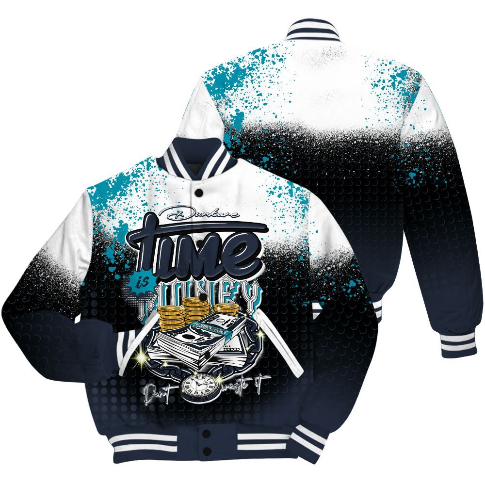 Varsity Jacket To Match Retro Obsidian 13s Shirt, Halftone Time Is Money All Over Print