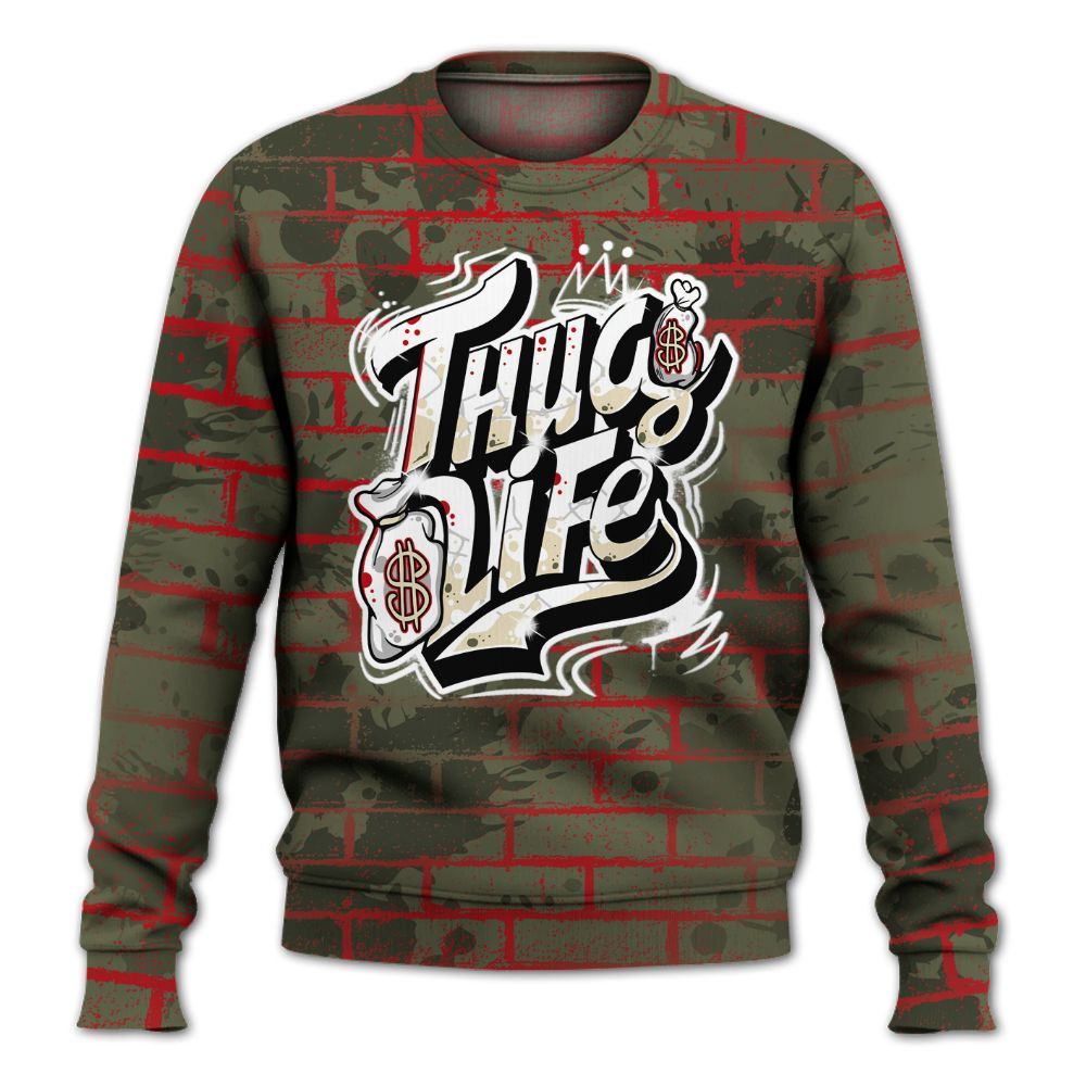 Sweatshirt To Match Travis Scott Low OG Medium Olive 1s - Free Thug Living Graphic Brick Art All Over Print