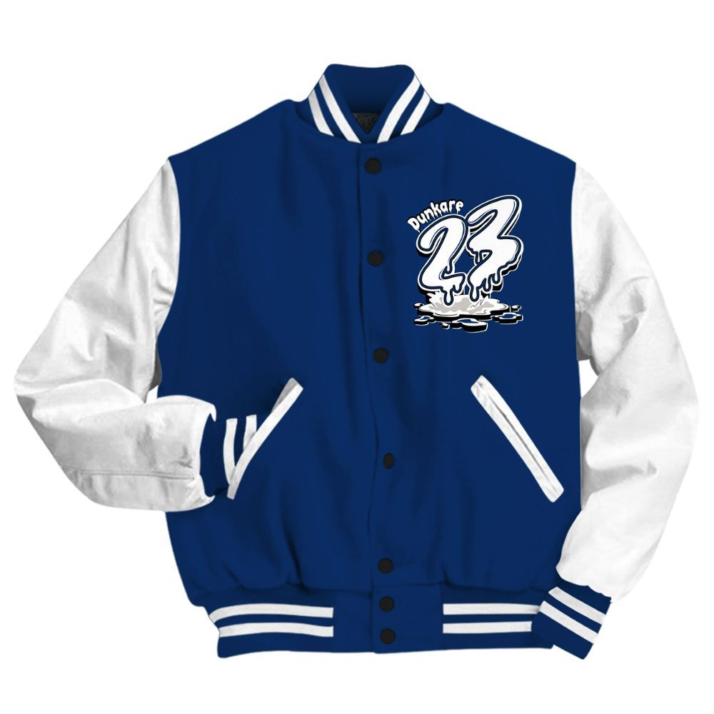 Varsity Jacket To Match High OG Deep Royal Blue 1s - Custom Name 23 Drip All Over Print