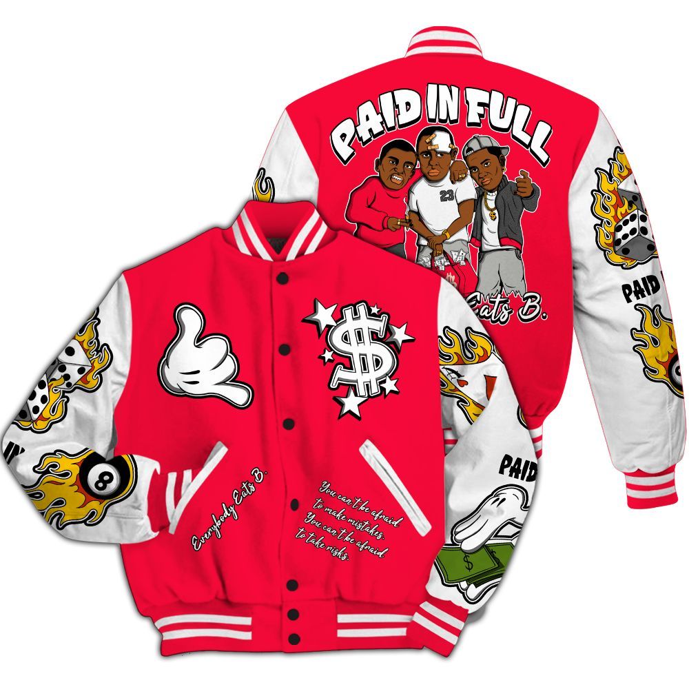 Varsity Jacket To Match Retro Fire Red 3s - Everybody Paid In Full Graphic All Over Print