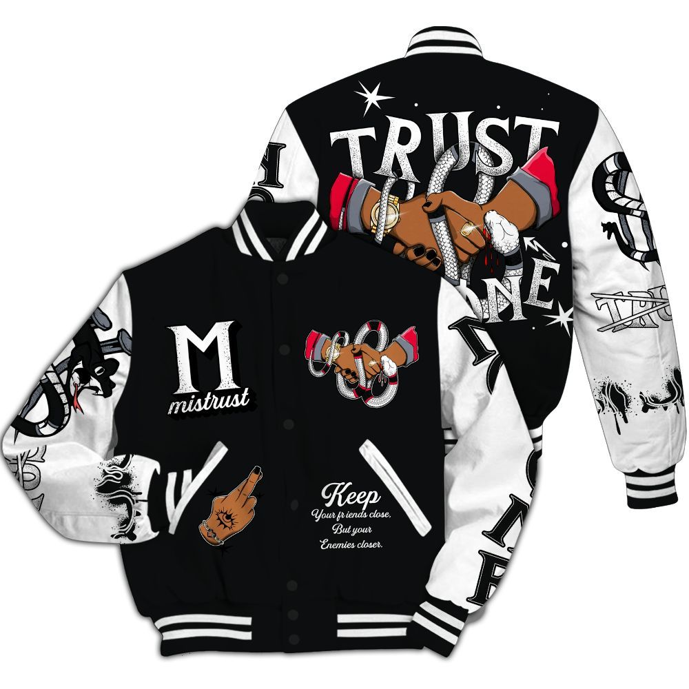 Varsity Jacket To Match Mid Black Metallic 1s - Trust No One Snake-Bite Street Style All Over Print