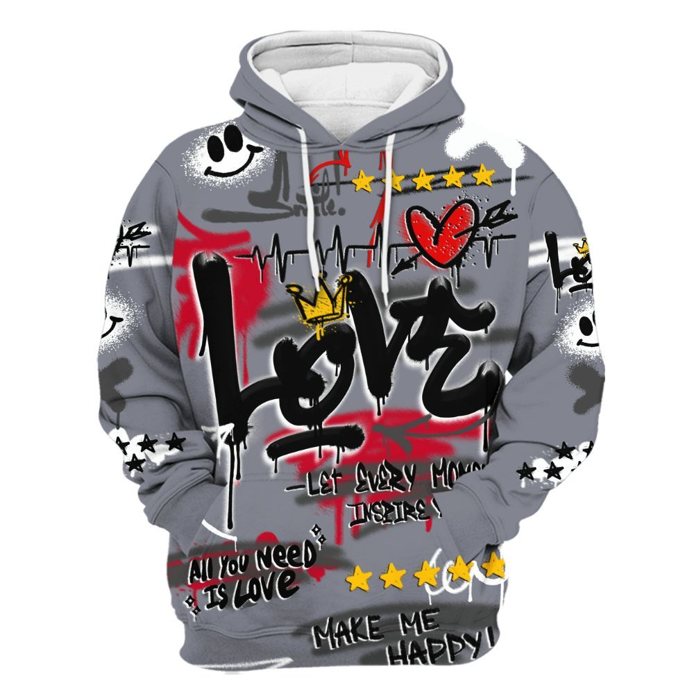 Hoodie To Match Retro Black Flint 13s - Happy Love Beats Graffiti Streetwear All Over Print