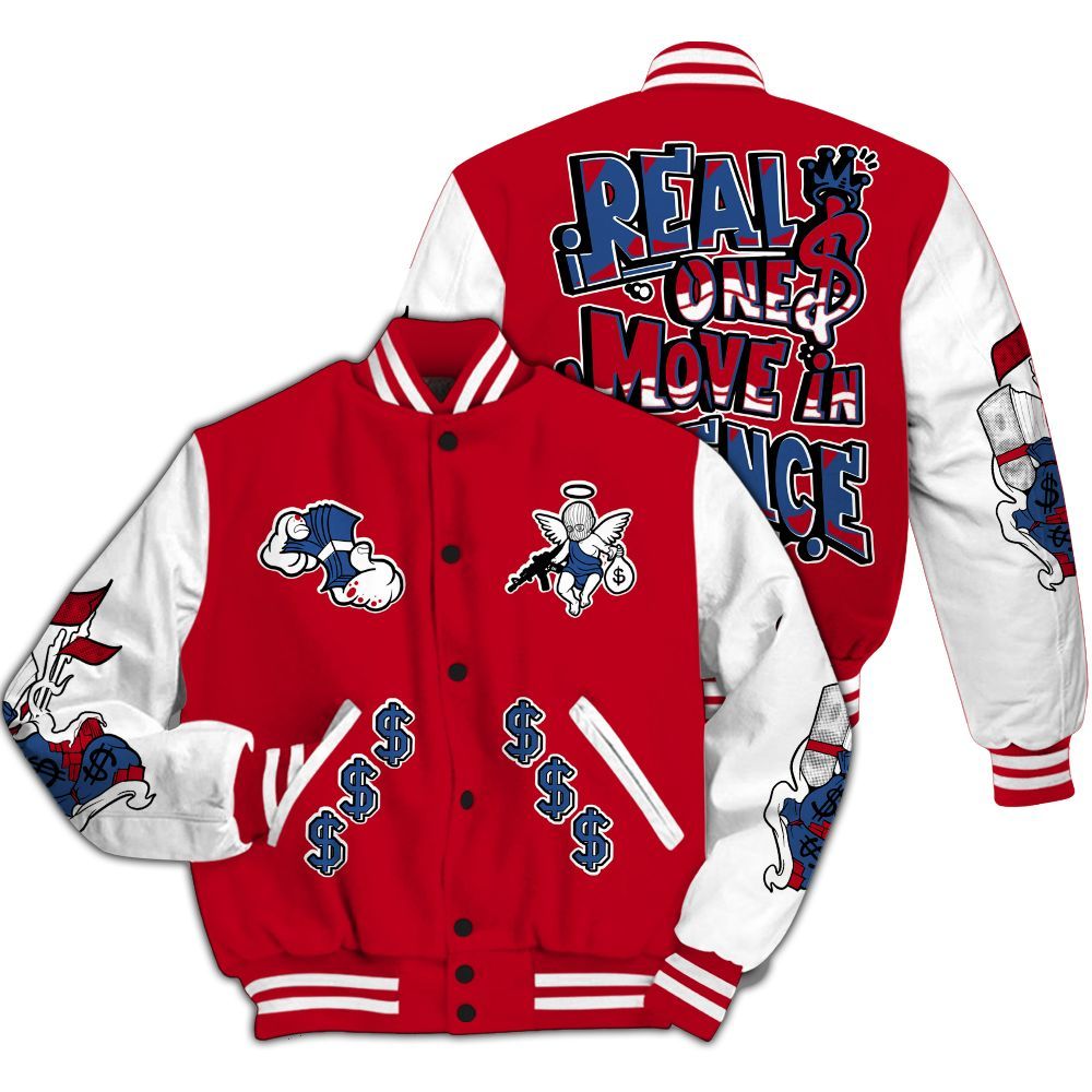 Varsity Jacket To Match Air Griffey Max Black Red Navy Blue 1s - Ones Move In Silence Graphic All Over Print