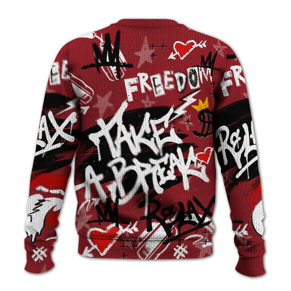 Knitted Sweater To Match High Black Toe Reimagined 1s - Take Break Freedom Graffiti Streetwear