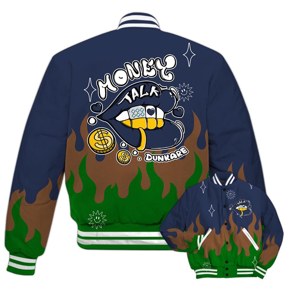 Varsity Jacket To Match Midnight Navy 13s - Money Talk Retro Varsity Jacket Outfit