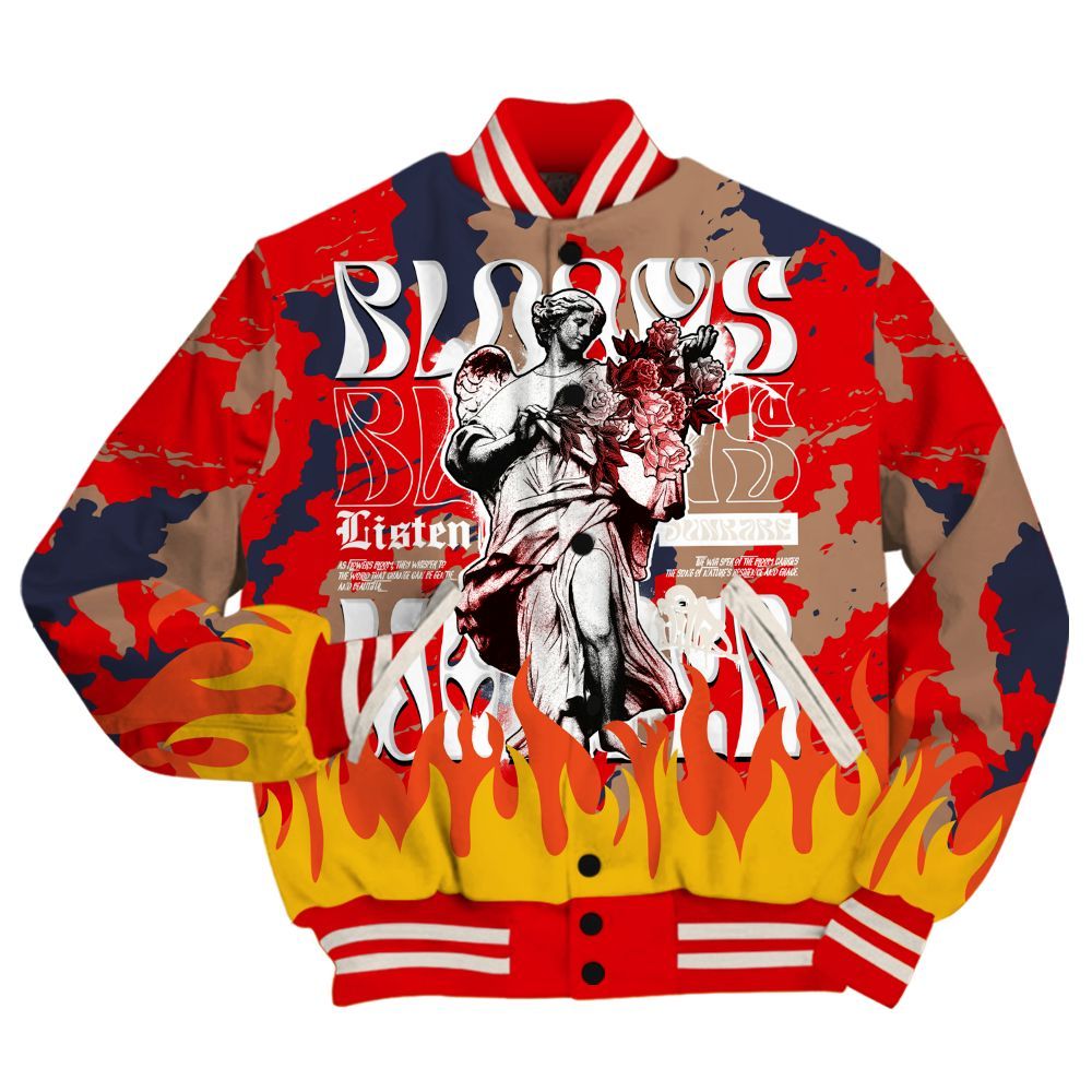 Varsity Jacket To Match Low OG Howard Bison 1s - Blooms Whisper Retro All Over Print