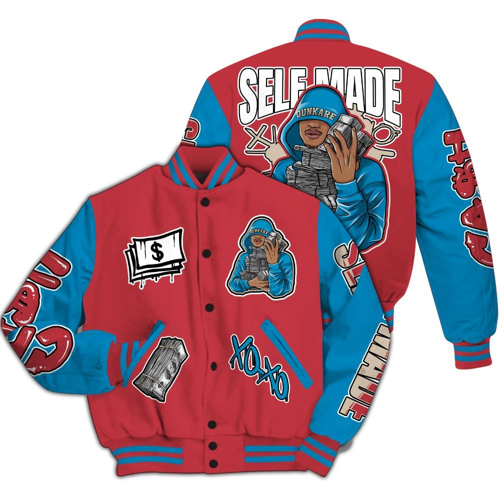Varsity Jacket To Match High OG University Red Dark Powder Blue 1s - Selfmade All Over Print