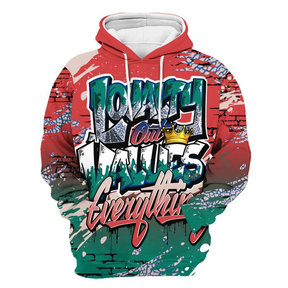 Hoodie To Match Retro Chalk & Track Red 3s - Values Of Loyalty Drip All Over Print