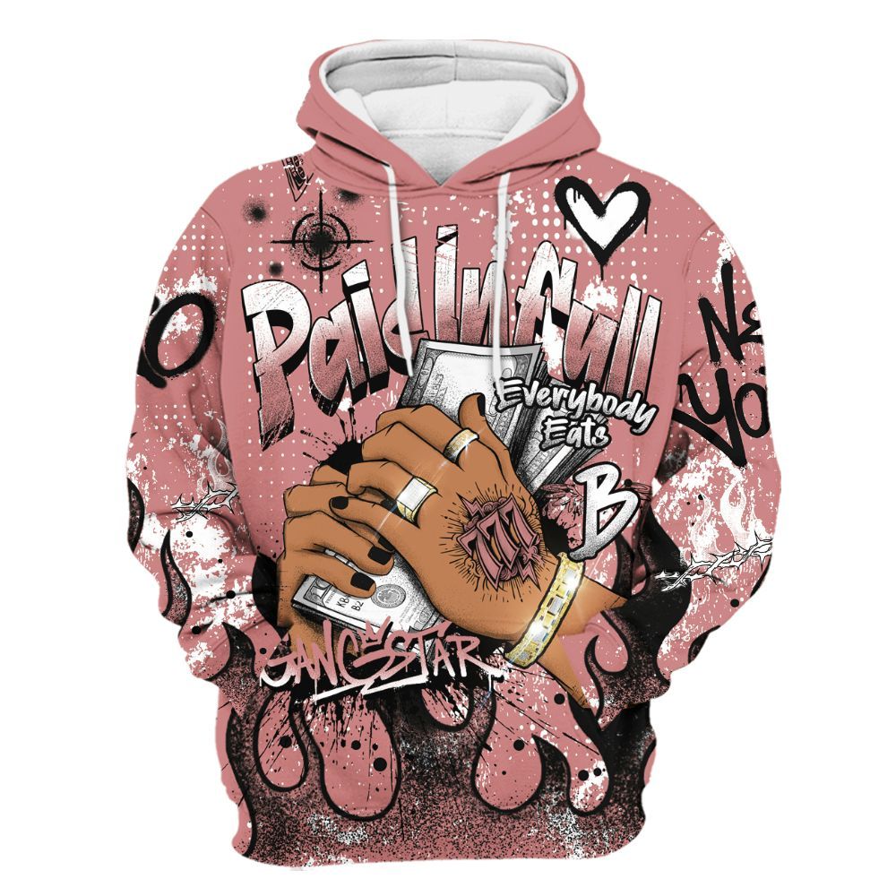 Hoodie To Match Low OG Rust Pink 1s - Lucky Money Paid In Full Graffiti All Over Print