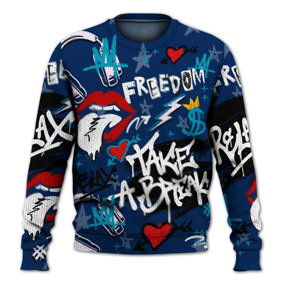 Knitted Sweater To Match Kobe 5 X-Ray - Take Break Freedom Graffiti Streetwear