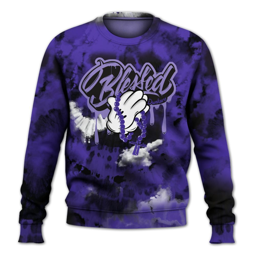 Sweatshirt To Match Field Purple 12s - God Blessed Tie Dye All Over Print