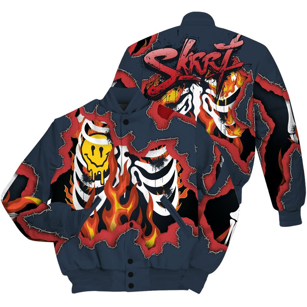 Varsity Jacket To Match Retro Olympic 6s Shirt, Skeleton On Fire Skrrt All Over Print