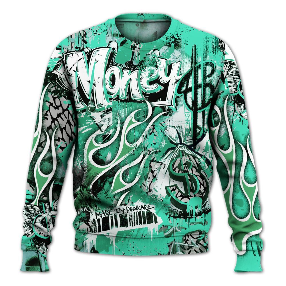 Sweatshirt To Match Black Green Glow 3s - The Best Money Green Glow 3s All Over Print